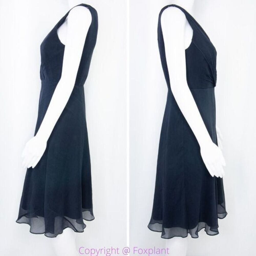 Jcrew 100% silk asymmetric hem V neck navy blue midi dress, size 2 - Picture 2 of 12